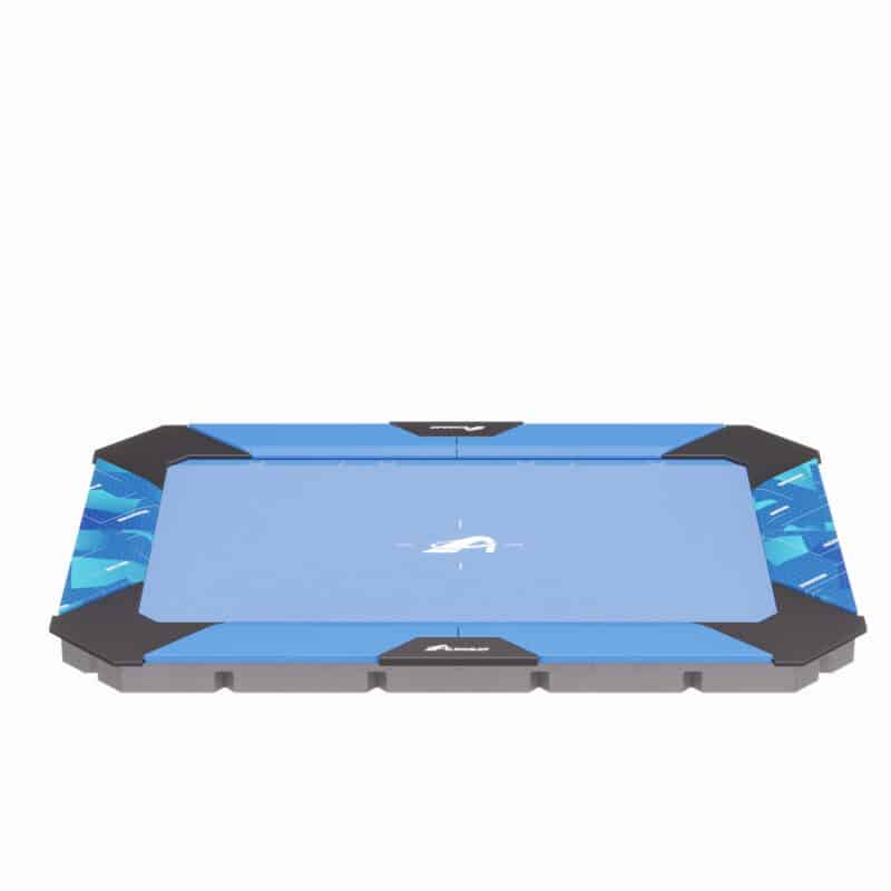 17ft x 12ft XCITYX Largest In-Ground Trampoline – Akrobat – Printed Blue Pad and Blue Jump Mat