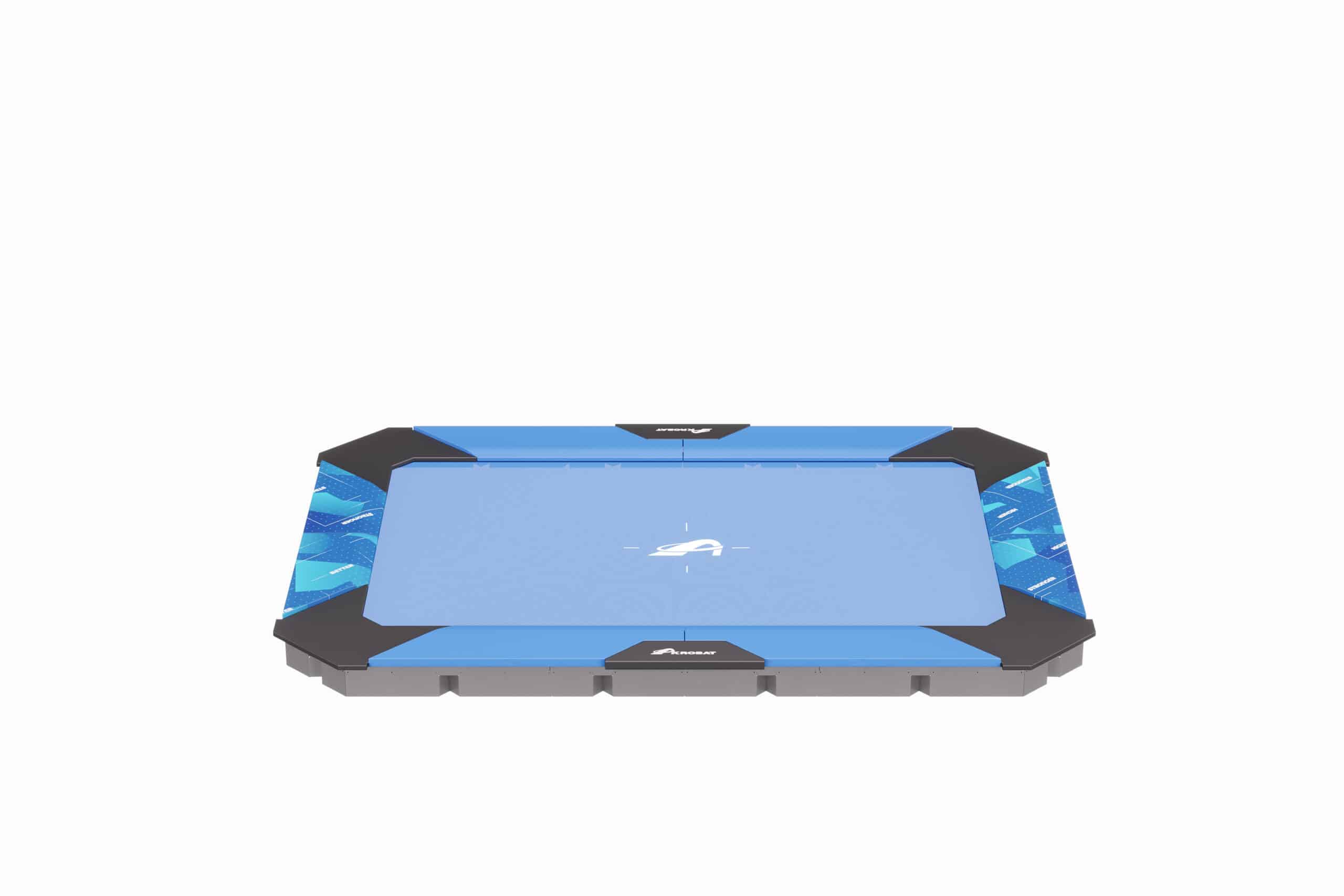 17ft x 12ft XCITYX Largest In-Ground Trampoline – Akrobat – Printed Blue Pad and Blue Jump Mat